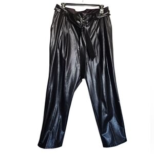 Black Faux Leather Tie-Waist Pants